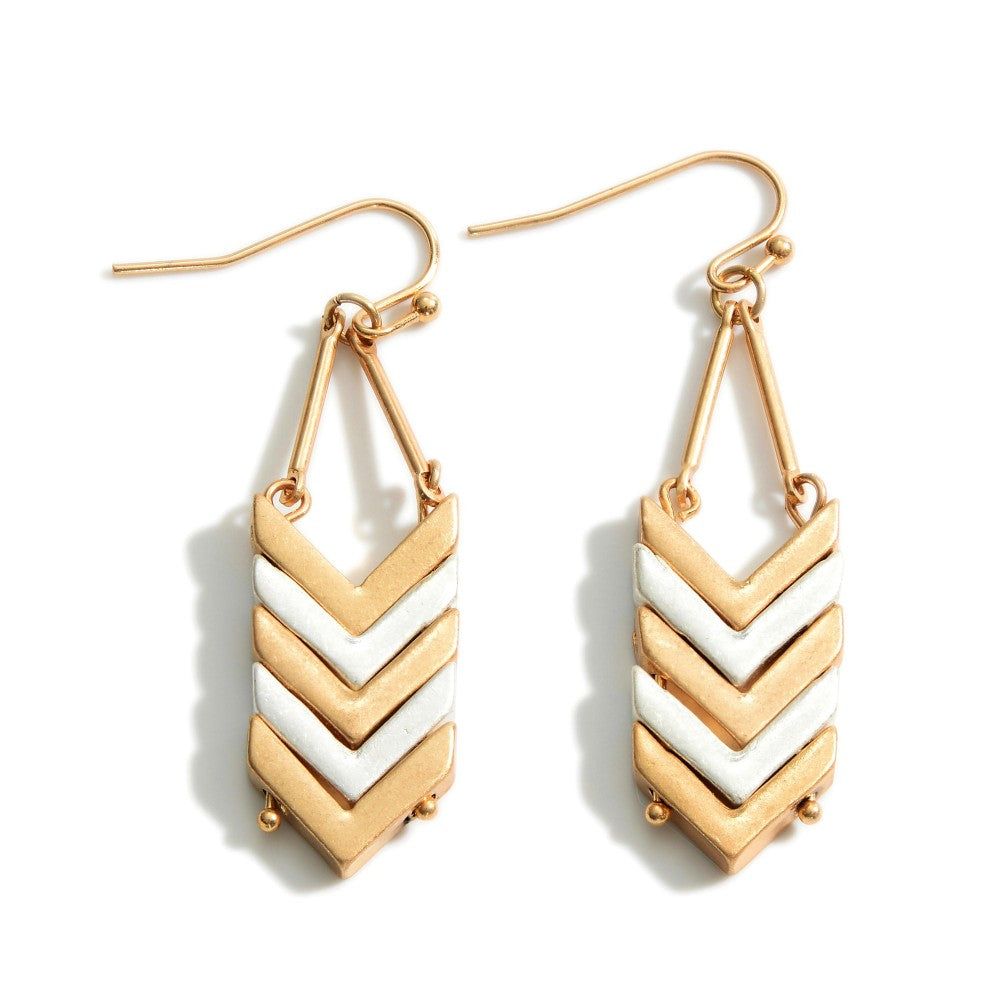 Chevron Drop Earrings, Color: Gold/Silver