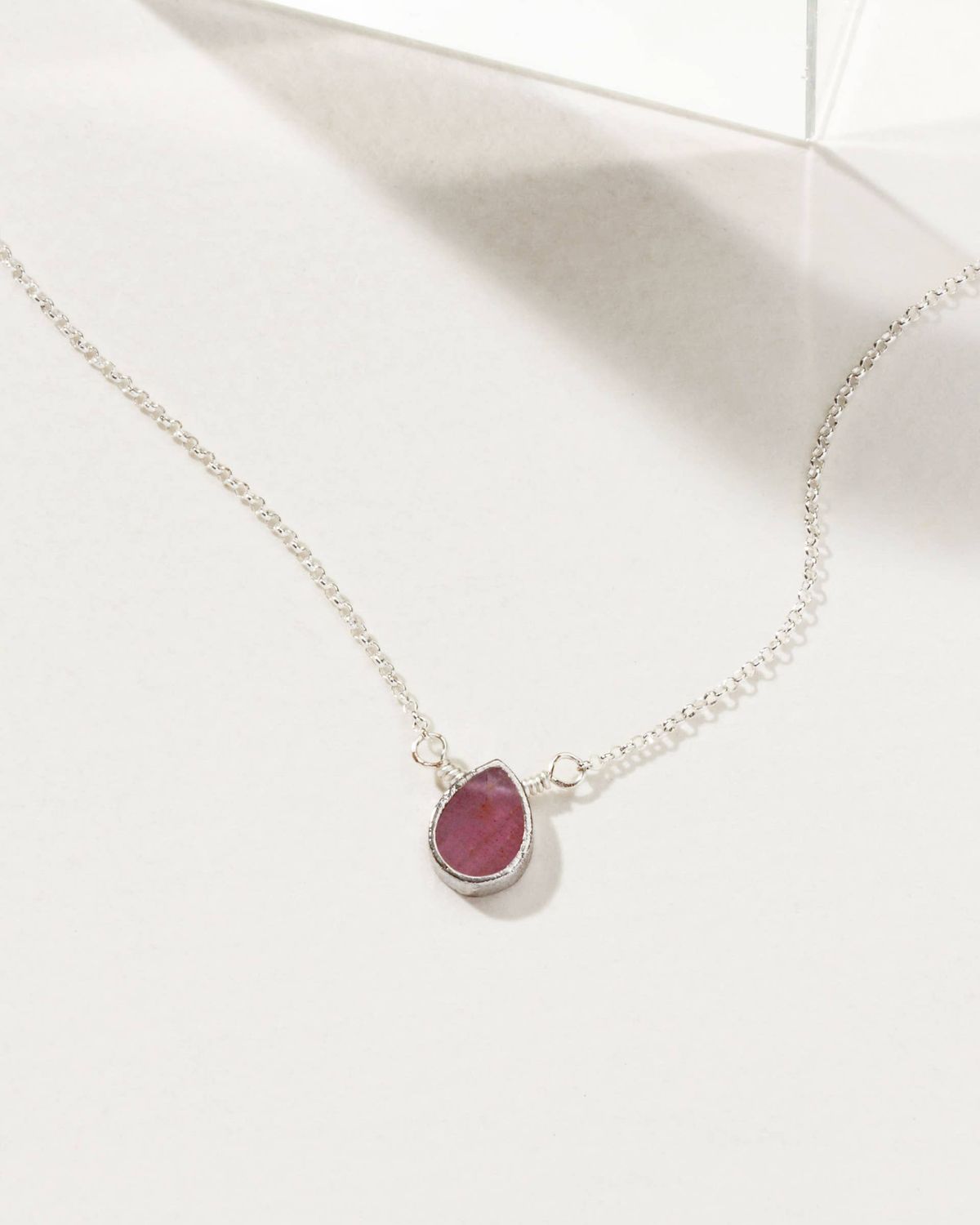 Silver &amp; Ruby Delicate Gemstone Necklace