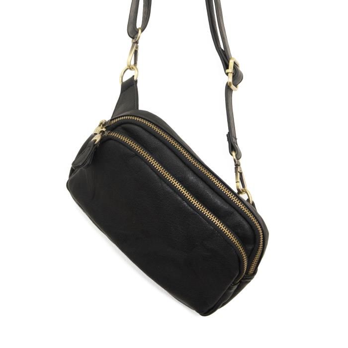 Kylie Double Zip Sling/Belt Bag, Color: Black