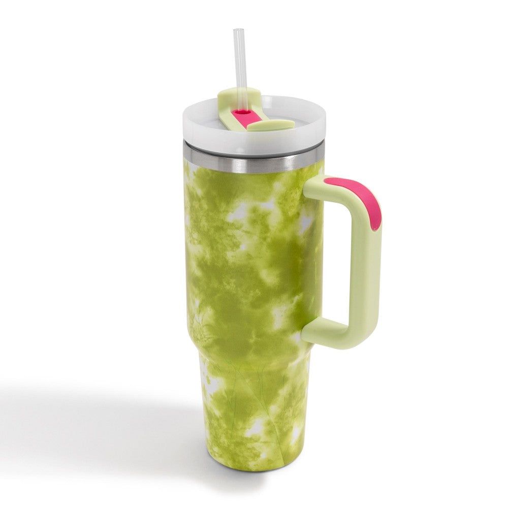 40oz Tumblers With Handles, Color: Green Tie-Dye