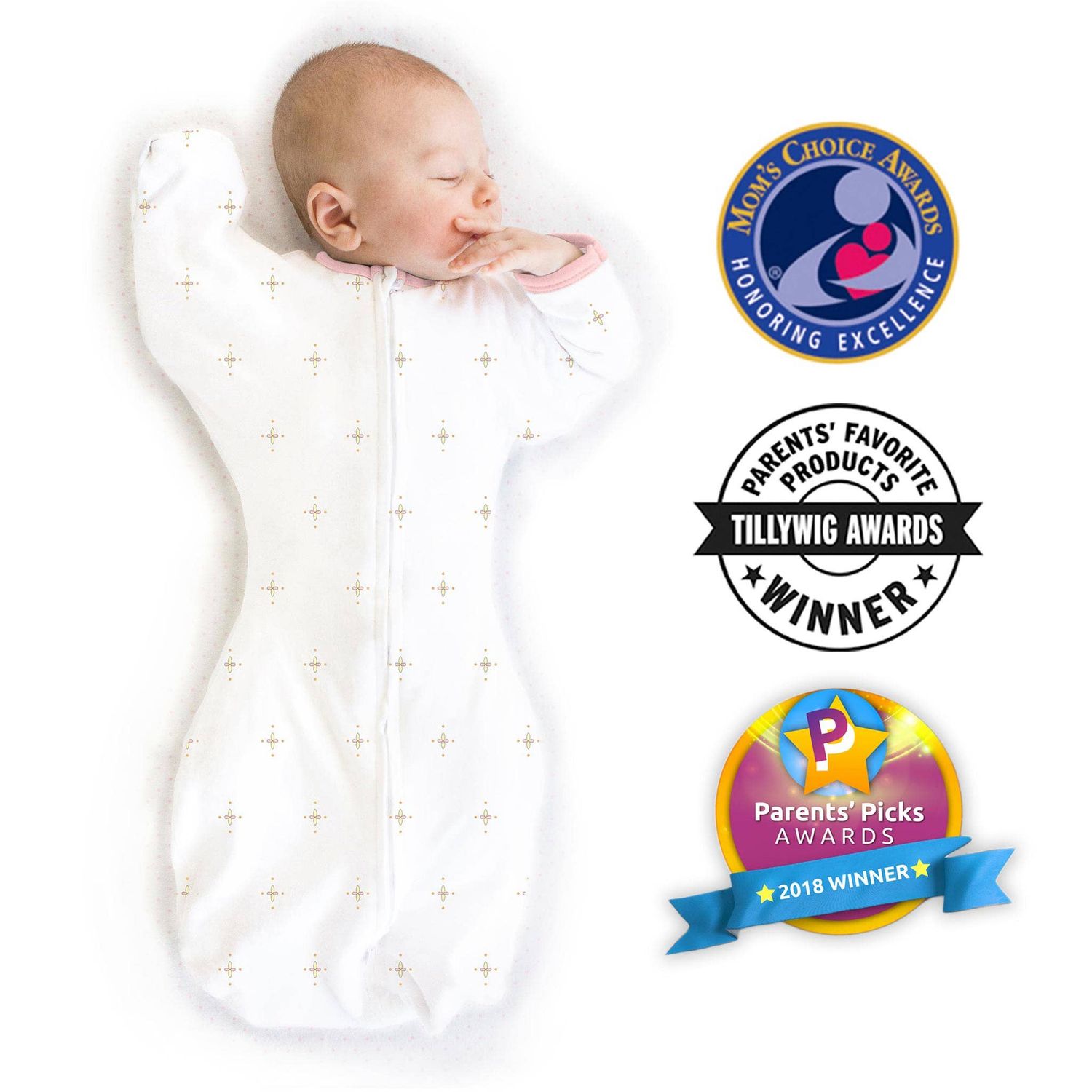 Bella Pink &amp; Gold Shimmer Transitional Swaddle Sack with Arms Up Half-Length Sleeves