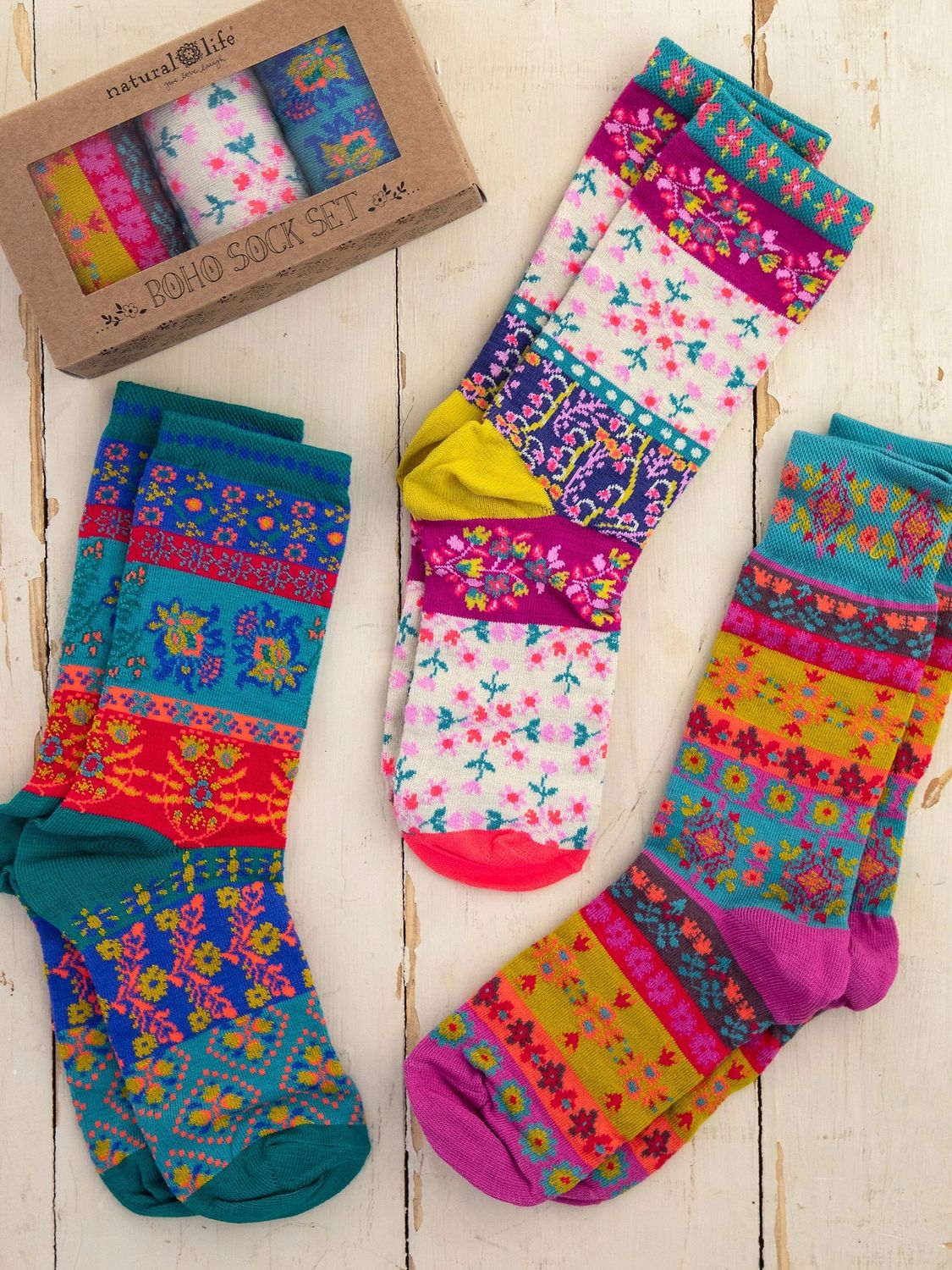 Boxed Boho Sock Set, Color: Cream Floral