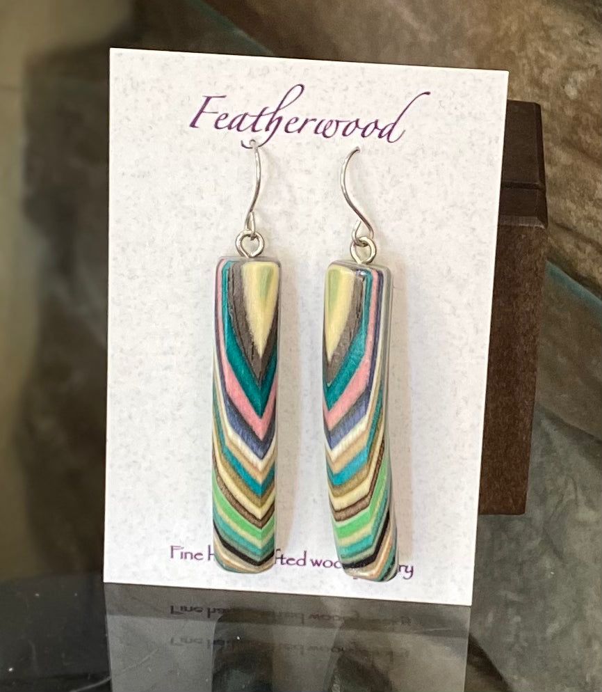 Long Rectangle Featherwood Earrings, Style: style #1