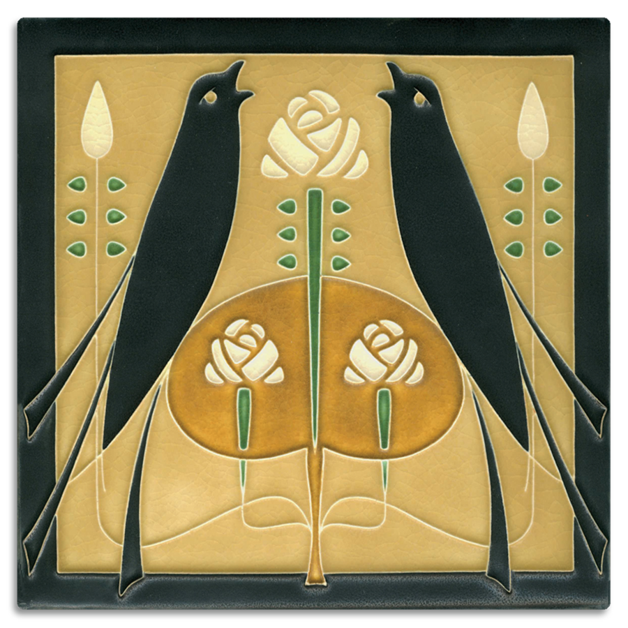 Songbirds Art Tile- 8x8, Color: Golden