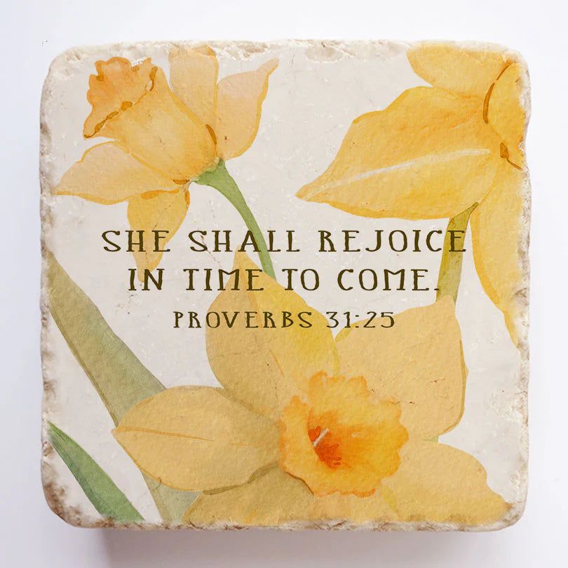 She shall rejoice in time to come Scripture Stone