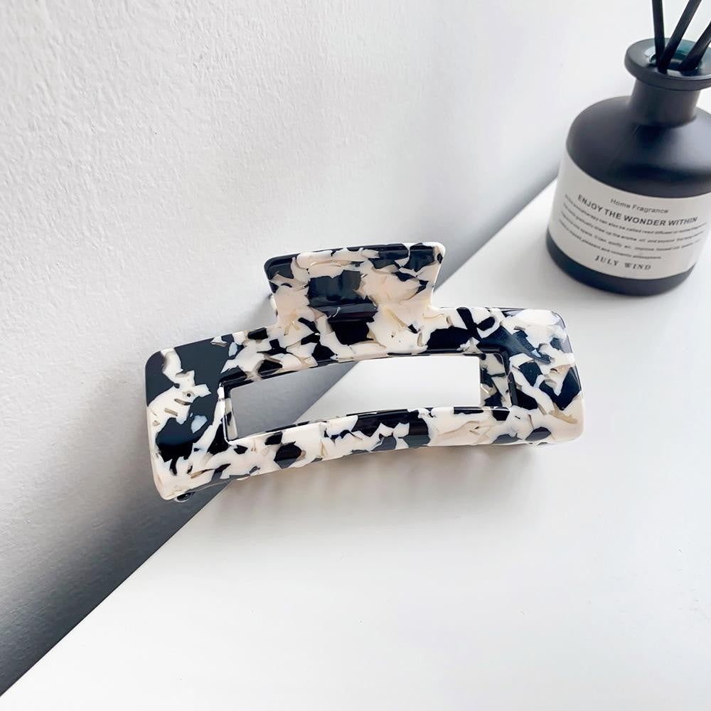 Winter Hair Clips, Style: Black/ White Multicolored Acetate Rectangle Hair Claw Clip