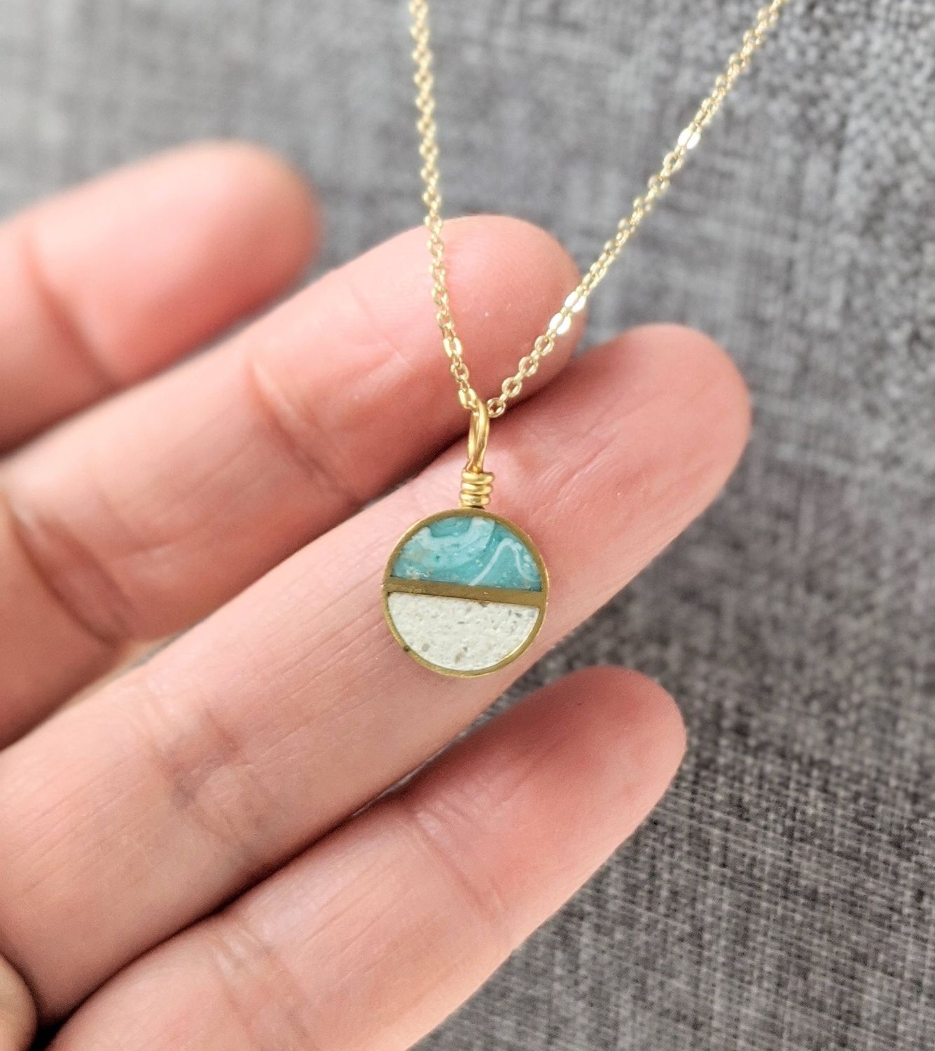 Dainty Double Half Moon, Sand And Blue Eco-resin Necklace