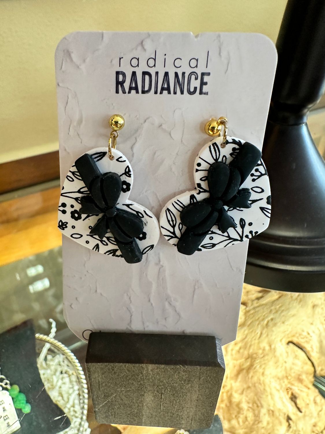 2026 Dangle Earrings by Radical Radiance Clay Store, Name: Black &amp; White Heart Dangle
