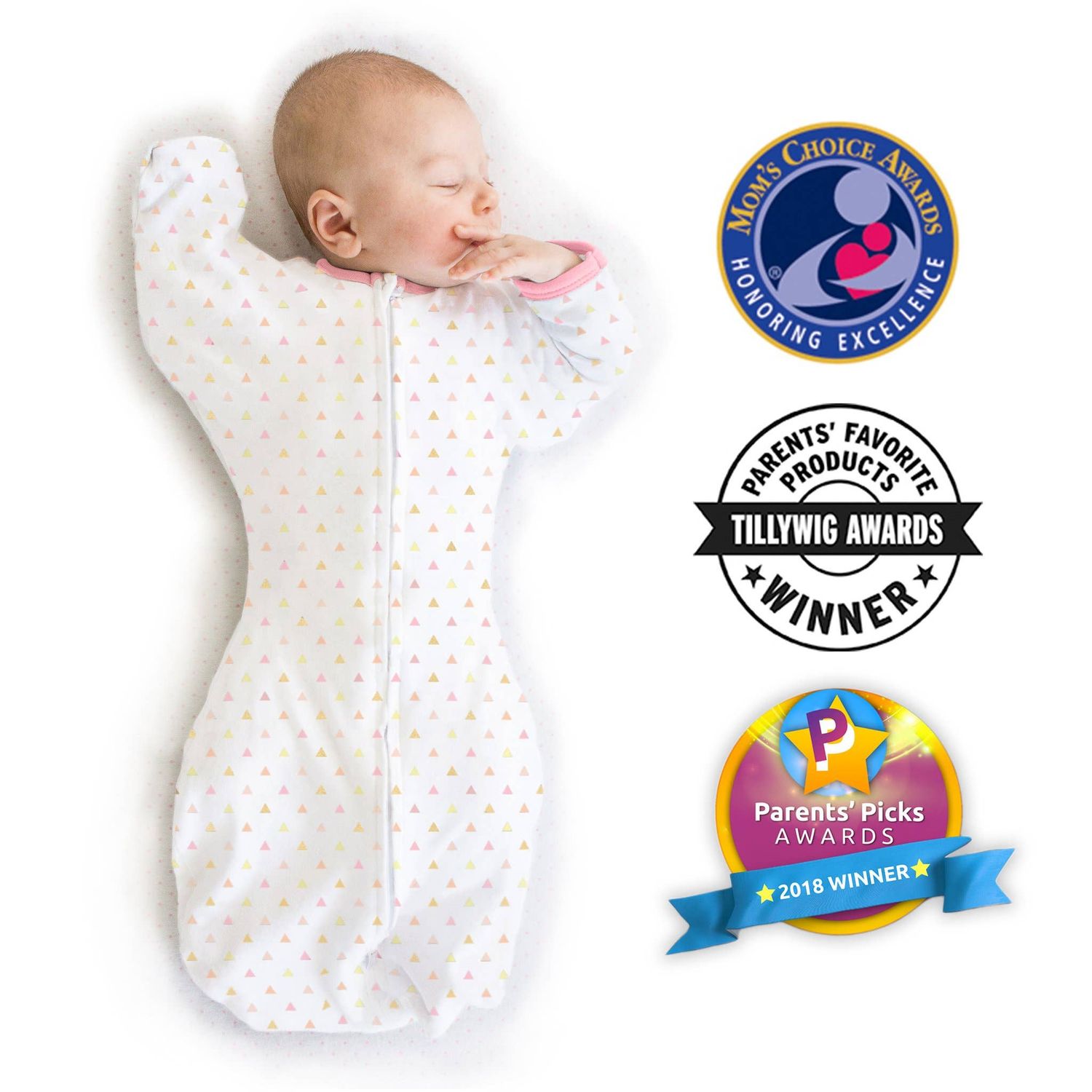 Tiny Triangle Shimmer in Pink Transitional Swaddle Sack with Arms Up Half-Length Sleeves