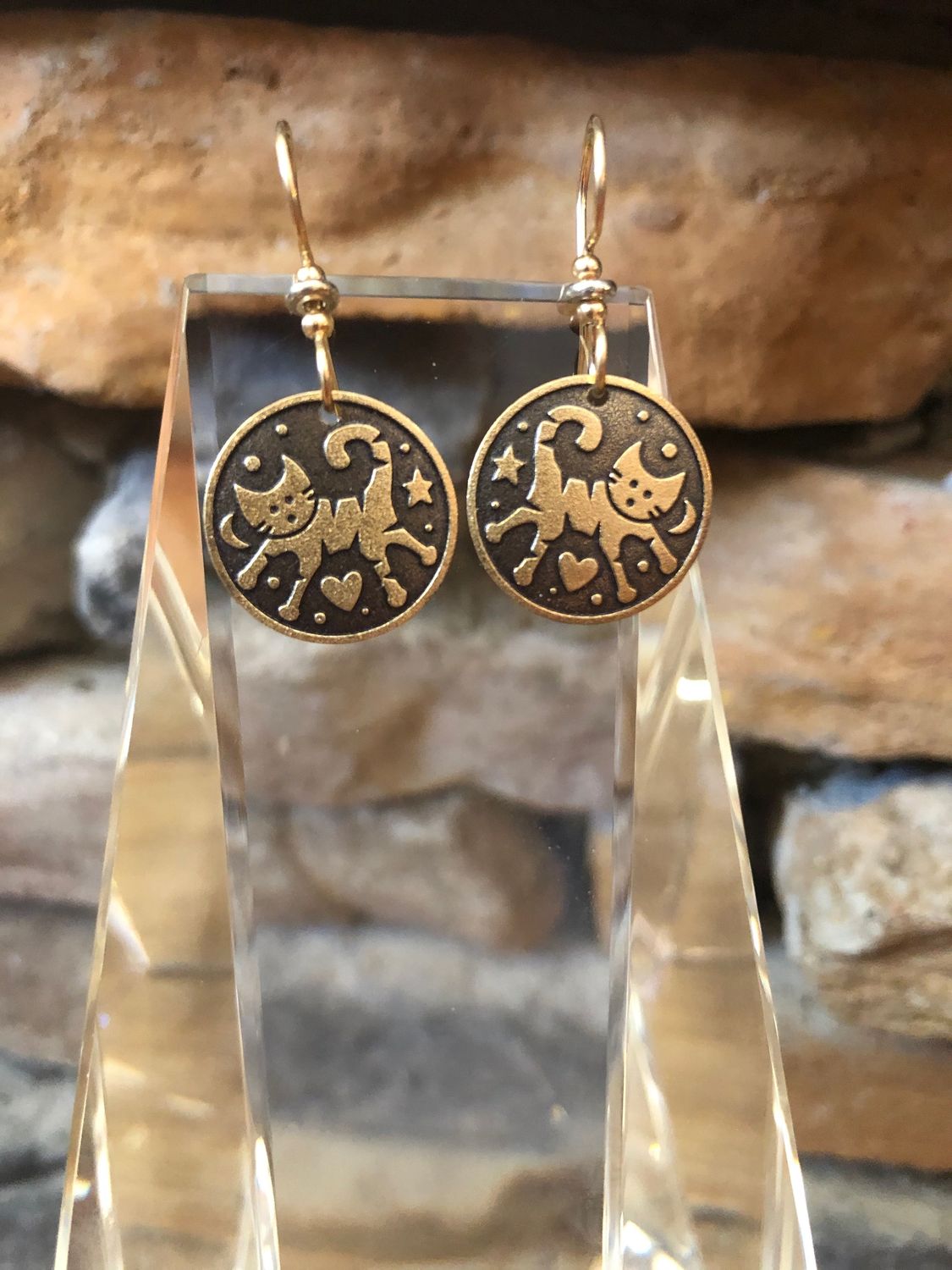 Over the Moon for Cats Earrings, Style: Gold Over the Moon Cat Earrings