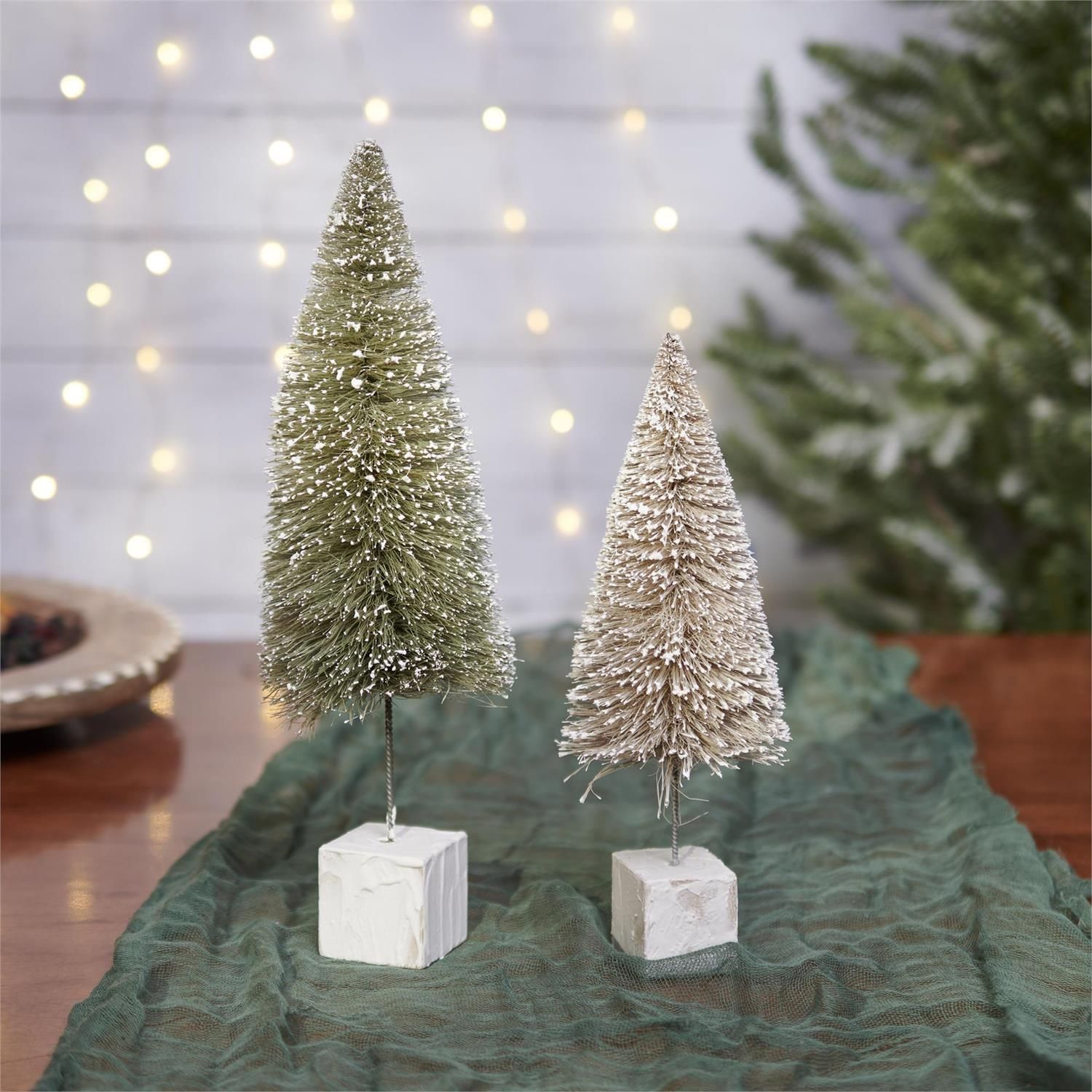 Green &amp; White Bottle Brush Christmas Trees