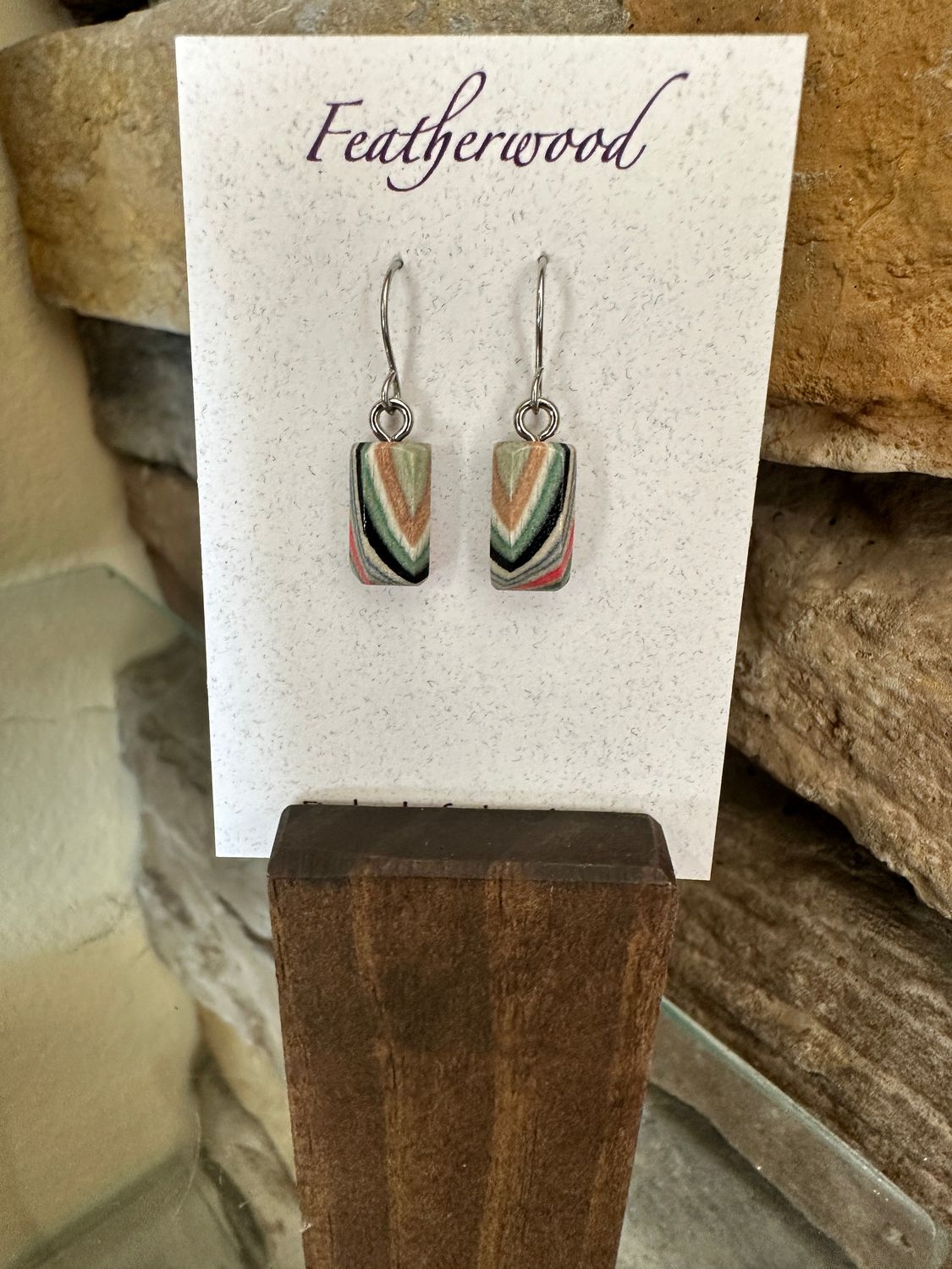 Tiny Rectangle Featherwood Earrings, Style: style #1