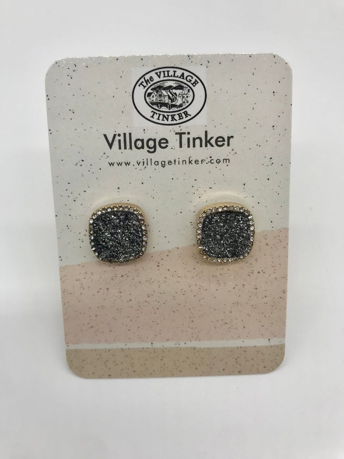 Carolina Square Druzy Stud Earrings, Color: Hematite