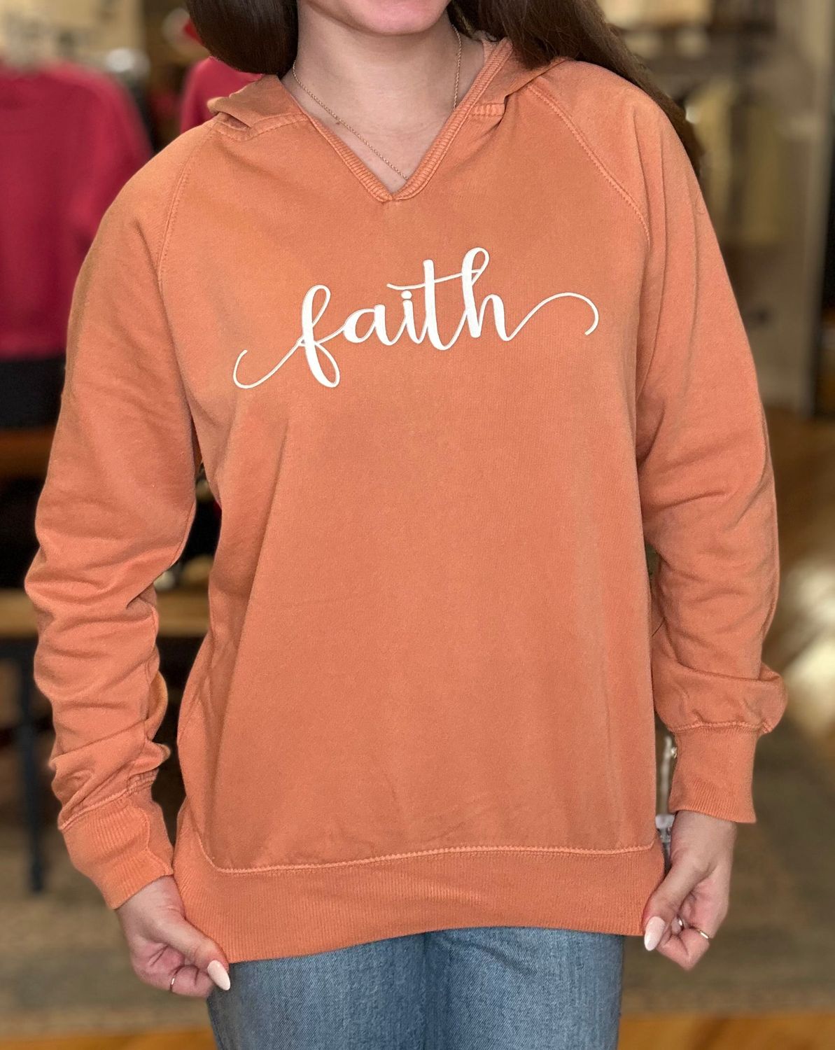 Faith- Hooded V-neck Sweatshirt
