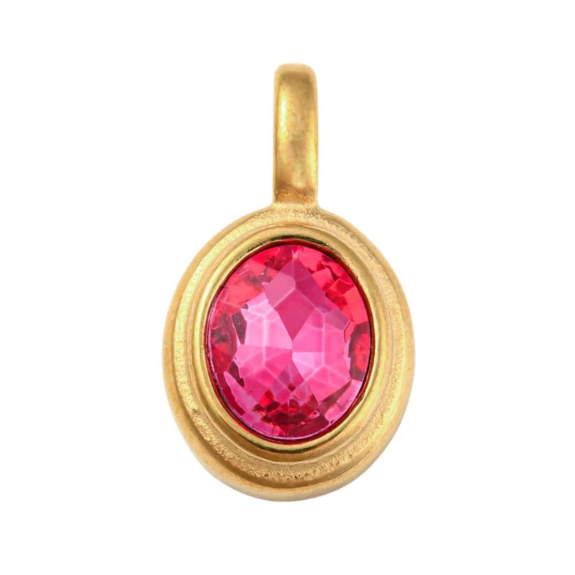 Charm Bar Charms, Style: Gold Oval Frame Glass Stone-Pink