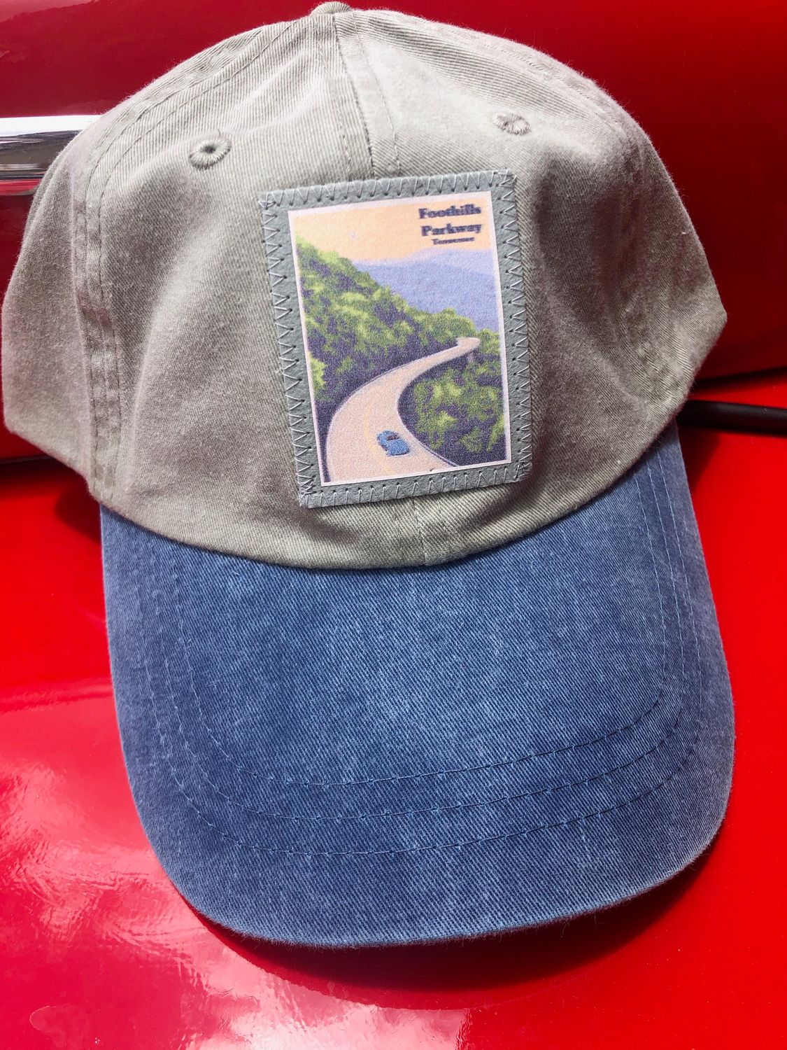 Foothills Parkway Adjustable Hat, Style: Denim and Green