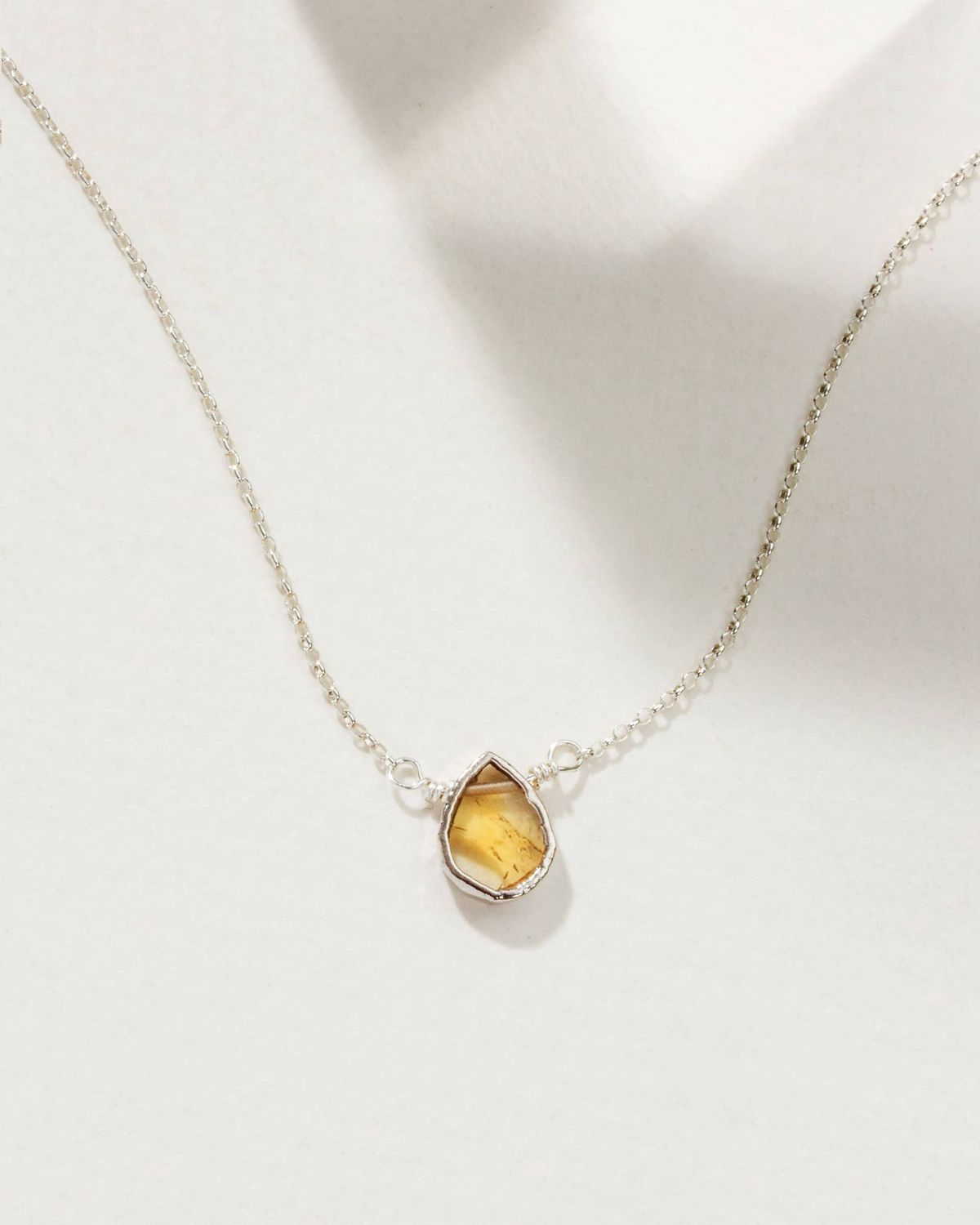 Silver &amp; Citrine Delicate Gemstone Necklace