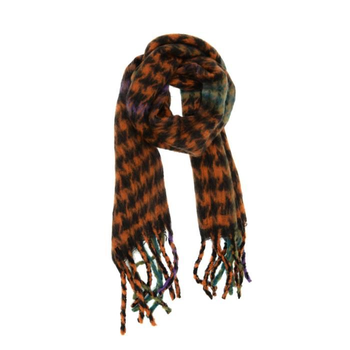 OVERSIZED HOUNDSTOOTH FRINGE SCARF, Option: Ginger