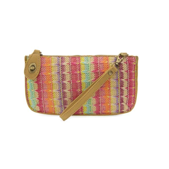 Multi Woven Stripe Straw Mini Crossbody Wristlet Clutch, Color: Bright Multi