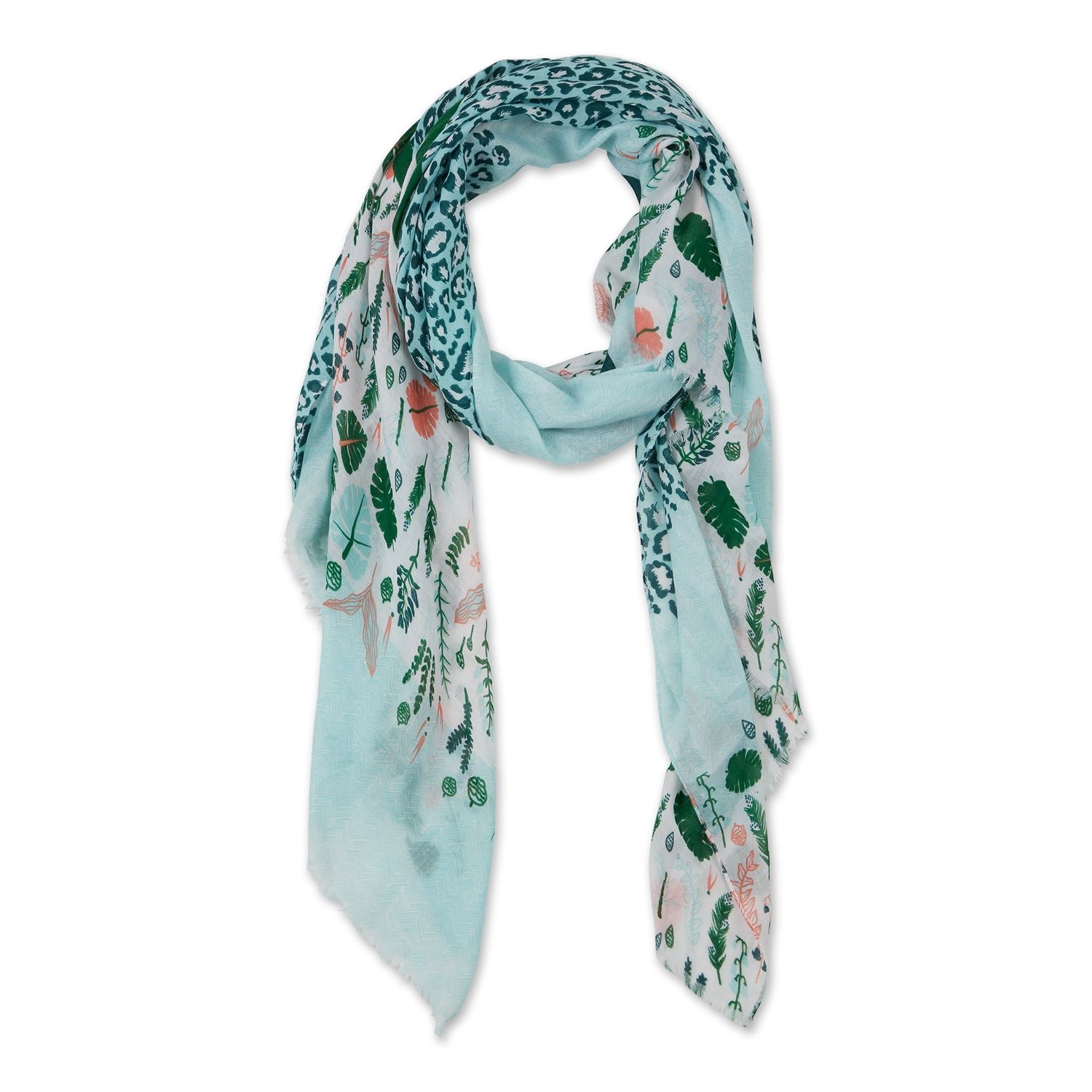 Floral Leopard Print Scarves, Color: Green