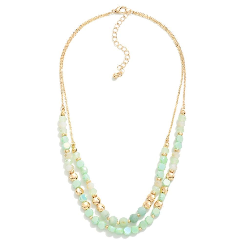 Layered Natural Stone Chain Necklace, Color: Mint