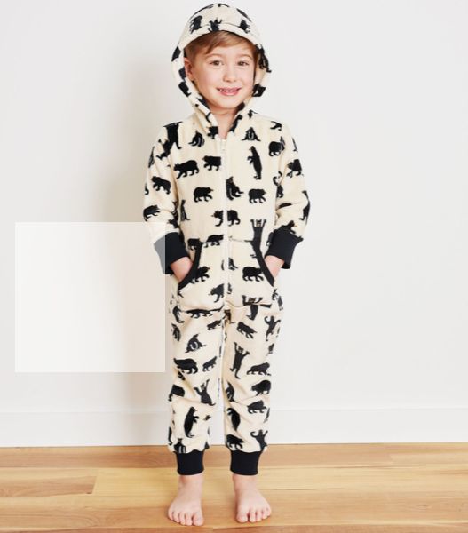 CLEARANCE- Black Bears Kids Hooded Fleece Jumpsuit