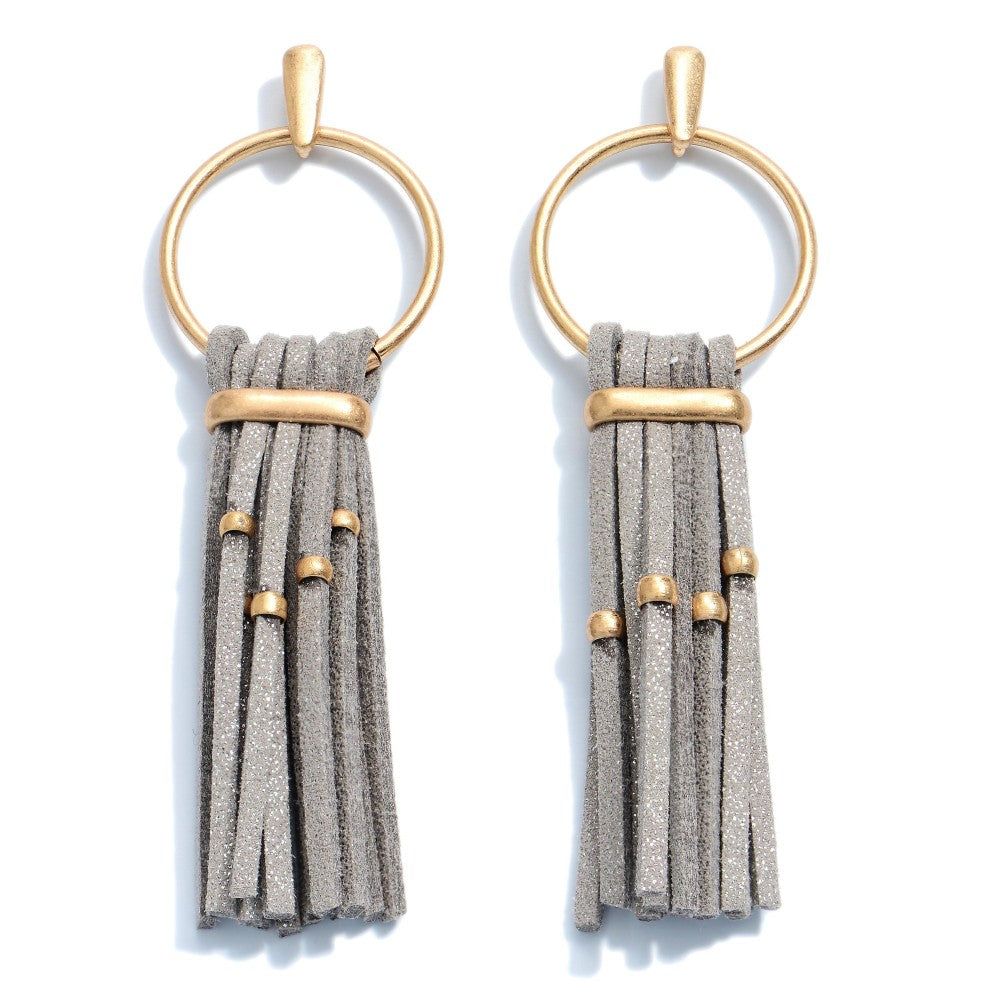 Beaded Leather Tassel Drop Earrings, Style: Silver