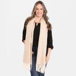 C.C. Brand Woven Knit Oblong Scarf Featuring Fringe Tassels, Color: Khaki