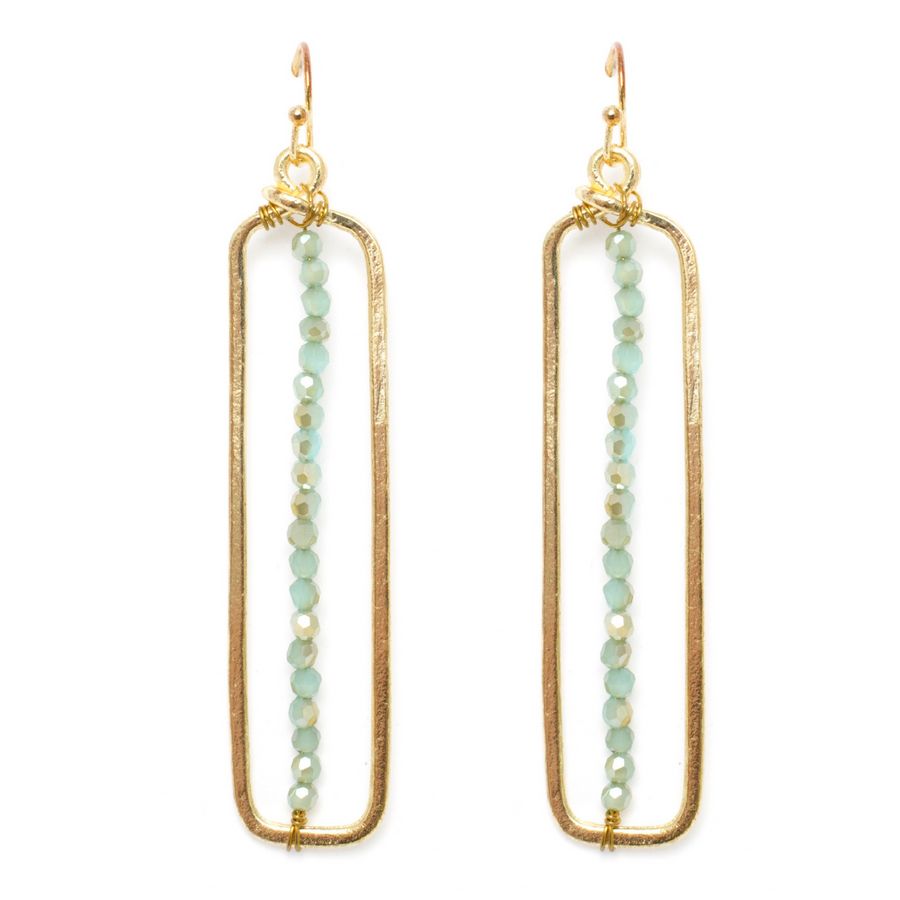 Rectangle Woven Crystal Earrings, Color: Aqua