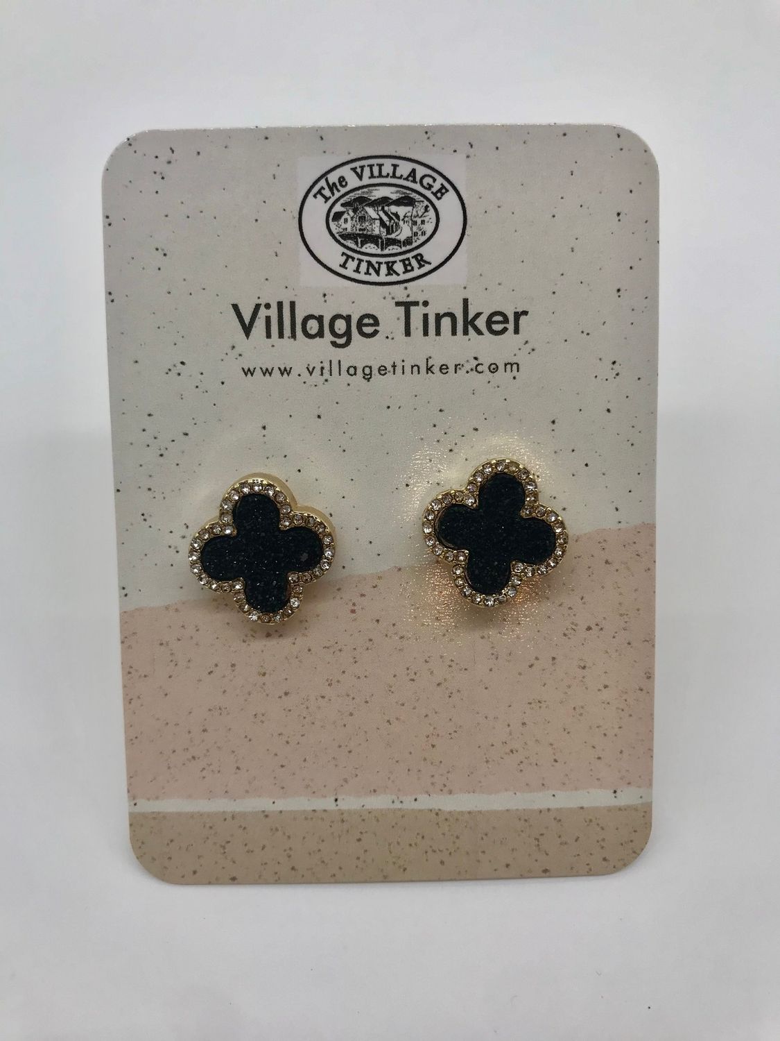 Cecily's Sparkling Clover Studs, Color: Black