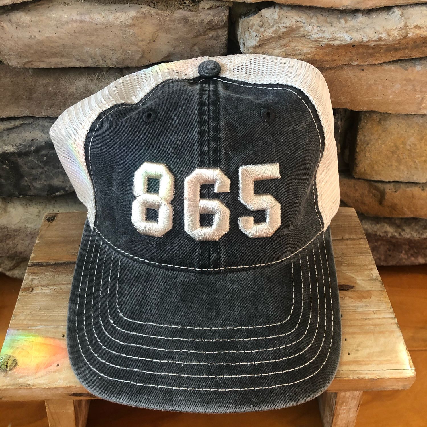 865 Embroidered Adjustable Hat, Color: Black &amp; Stone