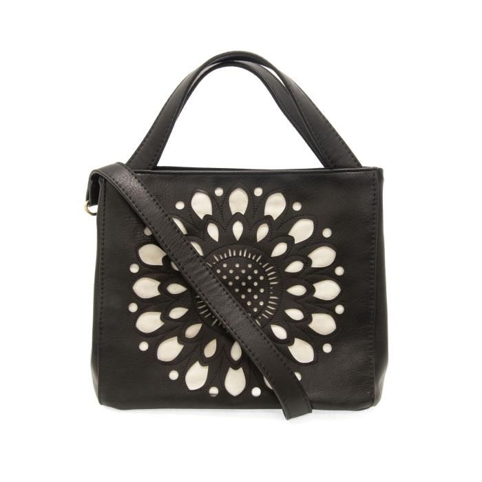 Flora Laser Cut Crossbody Tote, Color: Black