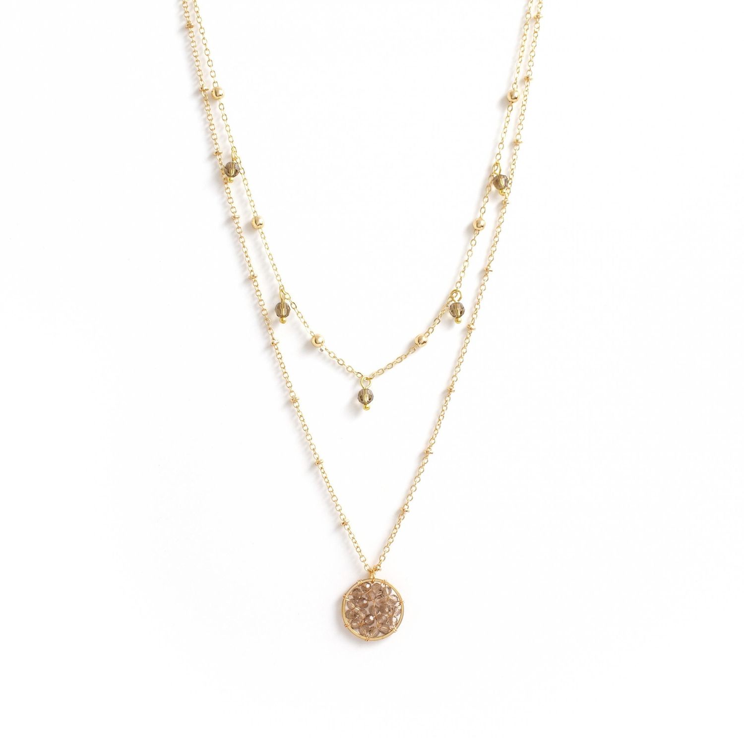Woven Crystal Layer Necklace - Gold