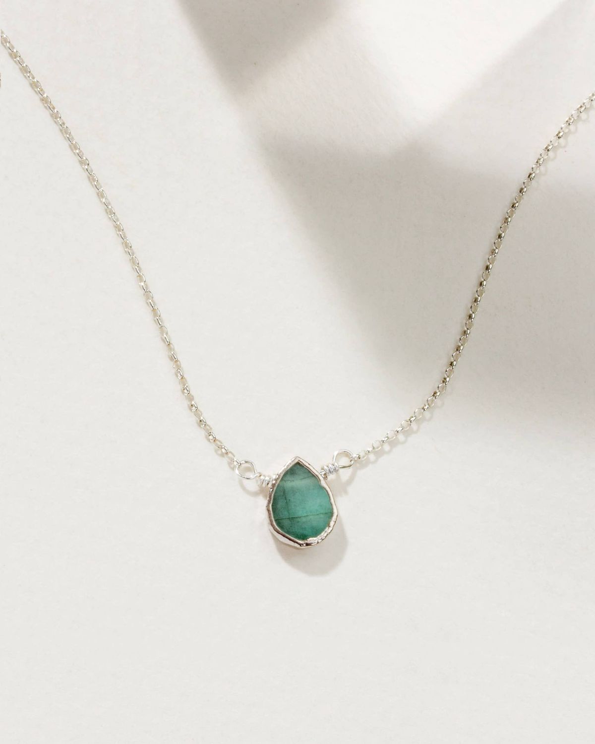 Silver &amp; Emerald Delicate Gemstone Necklace