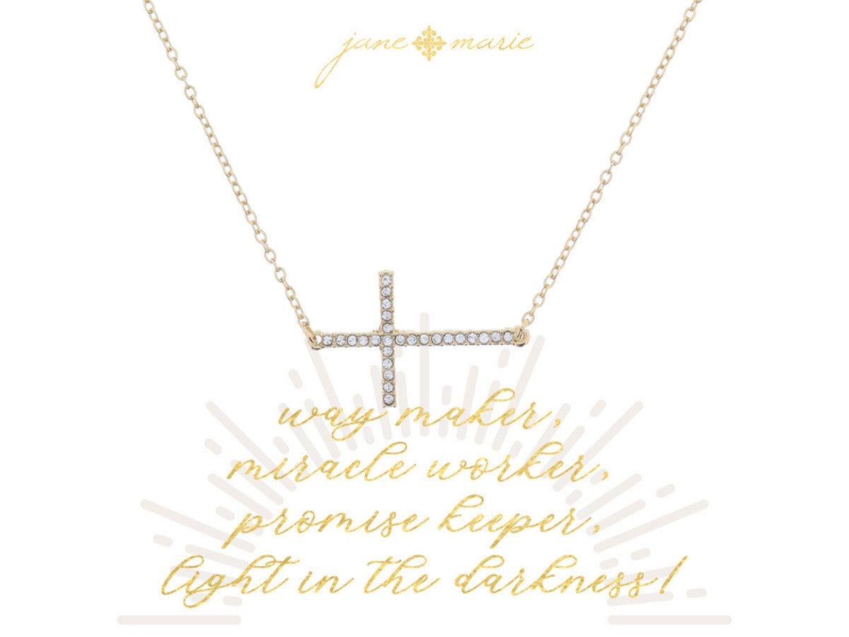 Dainty Cross Necklaces, Style: Sideways Clear Crystal