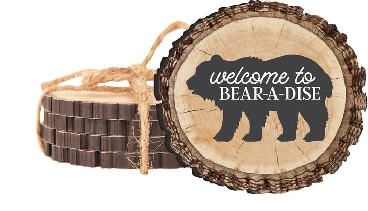 Assorted Wooden Coaster Sets, Style: Welcome to Bear-a-Dise