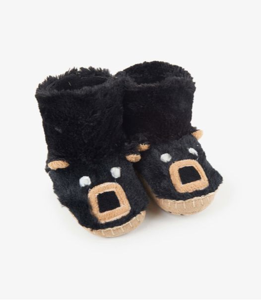 SALE- Fuzzy Bear Slouch Slippers, Color: Black, Size: 5-7