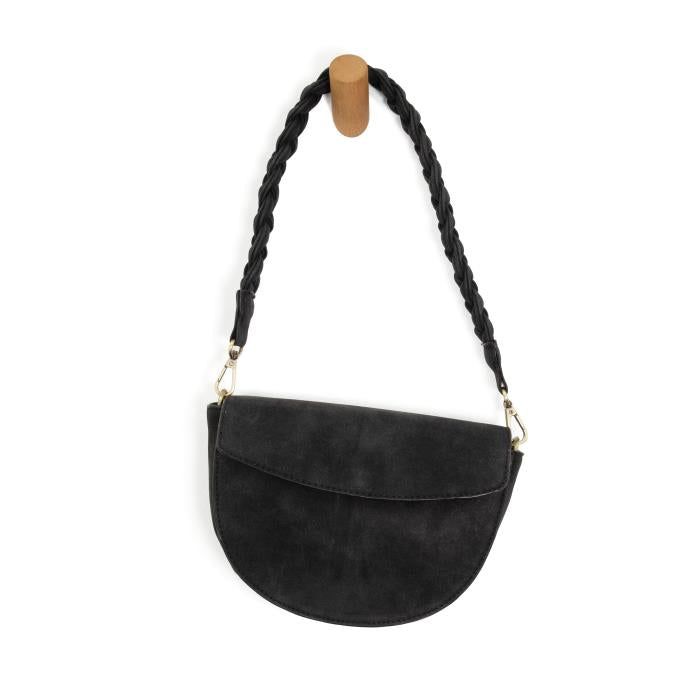 Luna Crescent Crossbody with Braided Handle, Color: Black