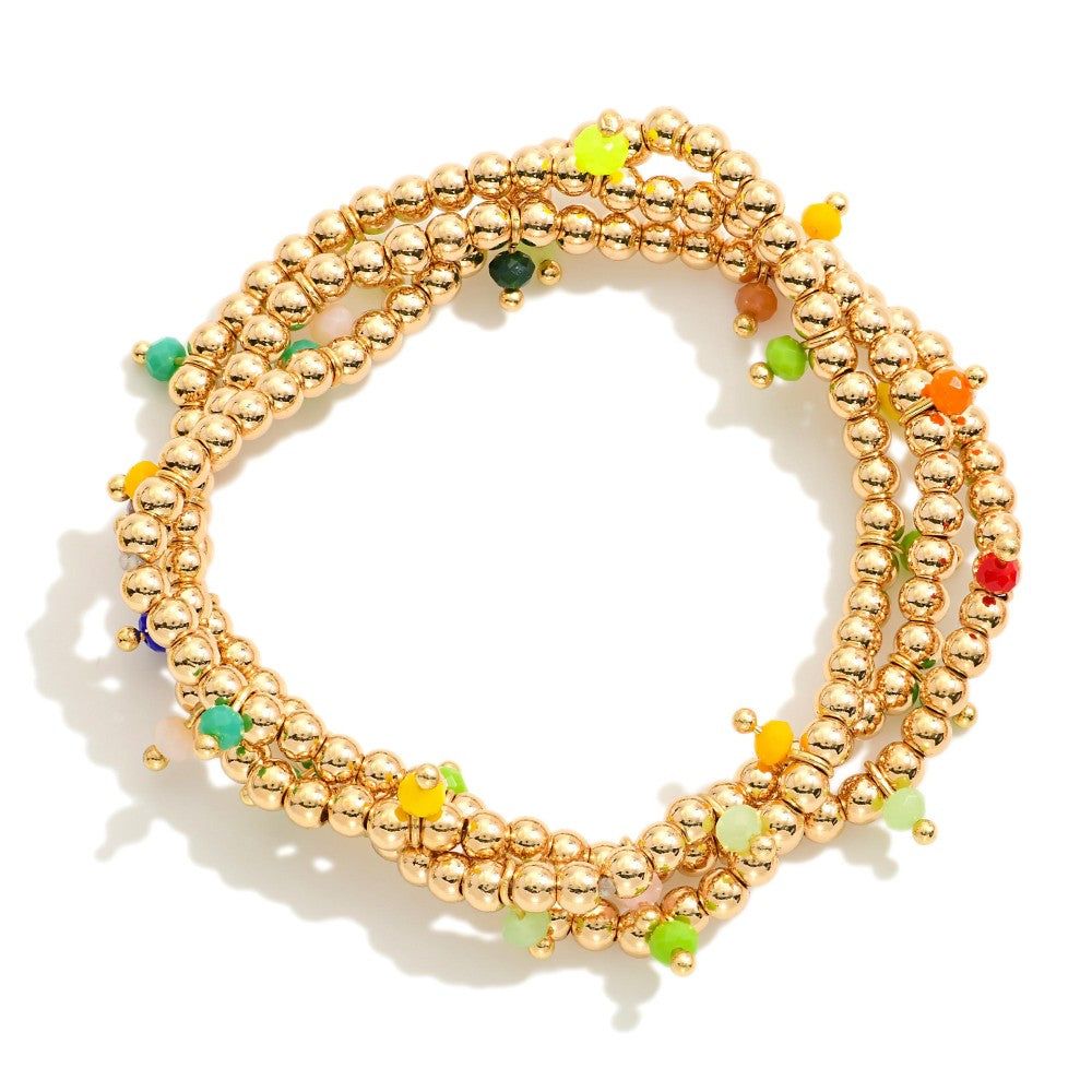 Gold Stacker Bracelet Sets, Size: 3 Stack with Multi accents