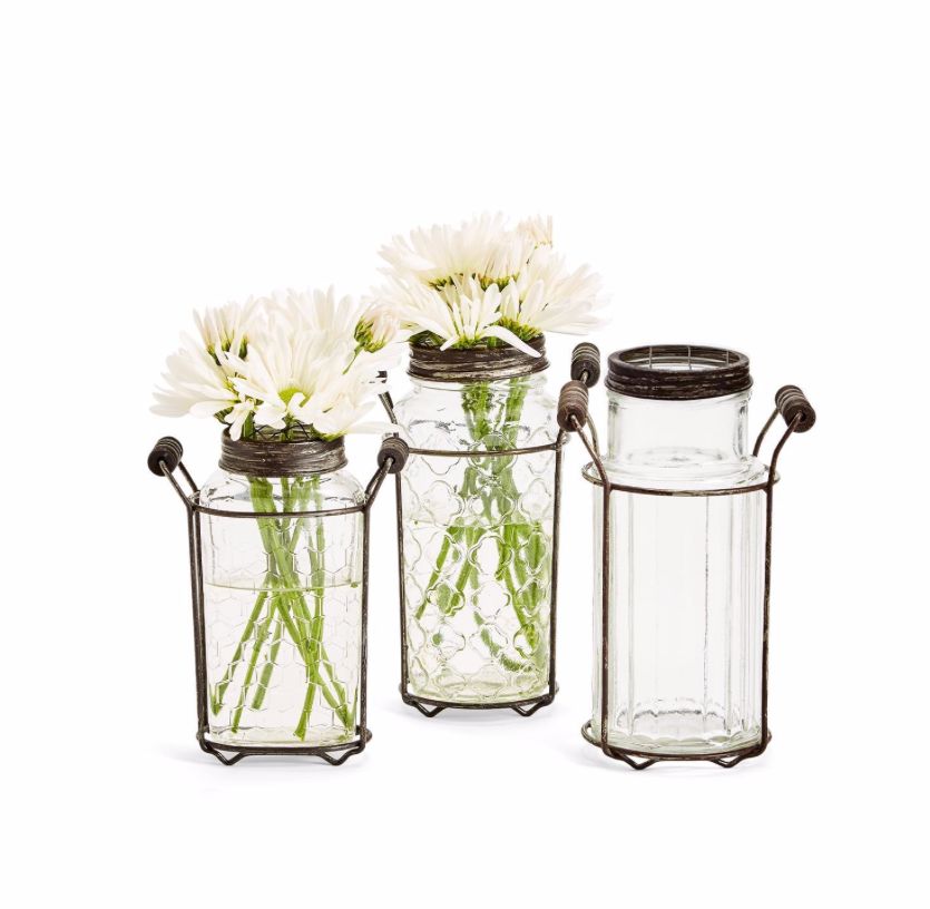 Vintage Wildflower Arranger Jar with Iron Stand