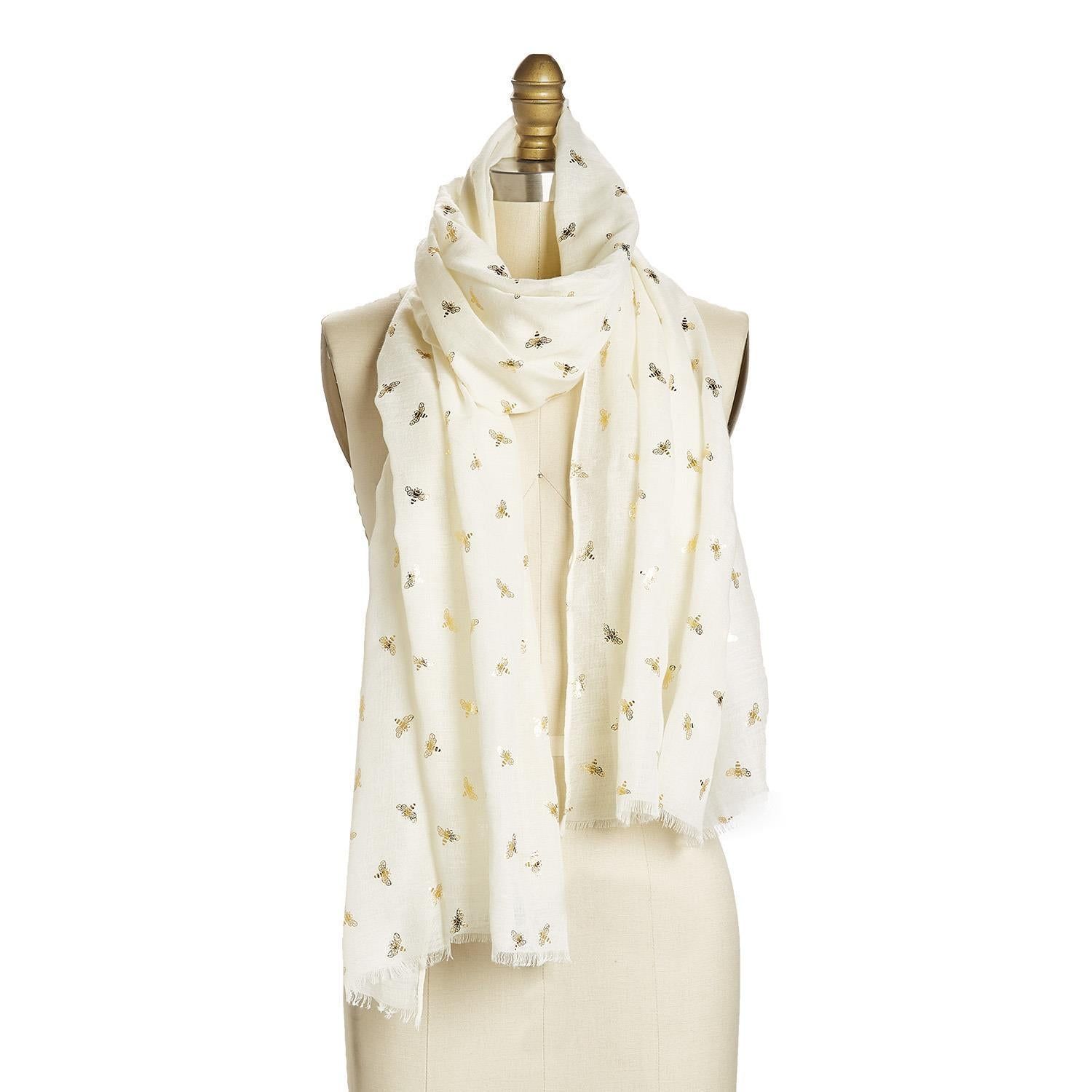Bee Pattern Scarf, Style: Cream