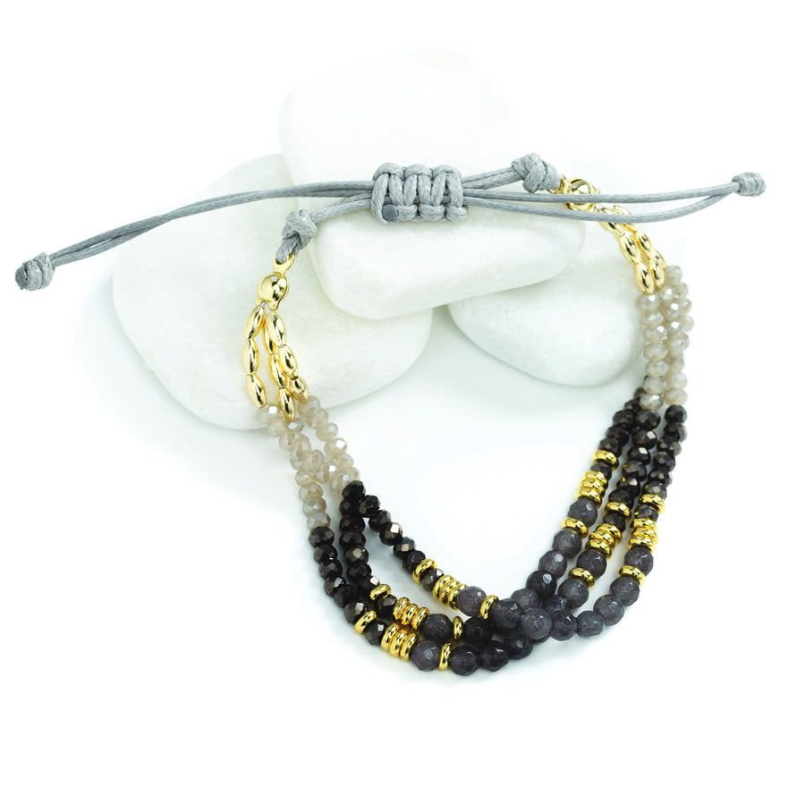 Triple Layer Adjustable Stone Bracelets, Color: Grey