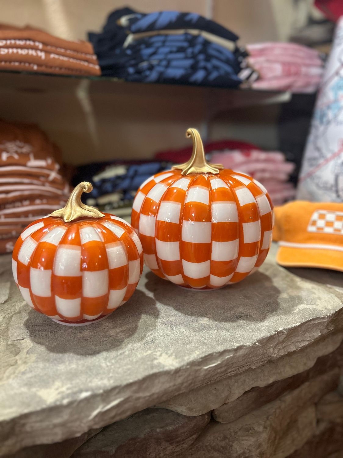Orange &amp; White Checkered LED Pumpkins