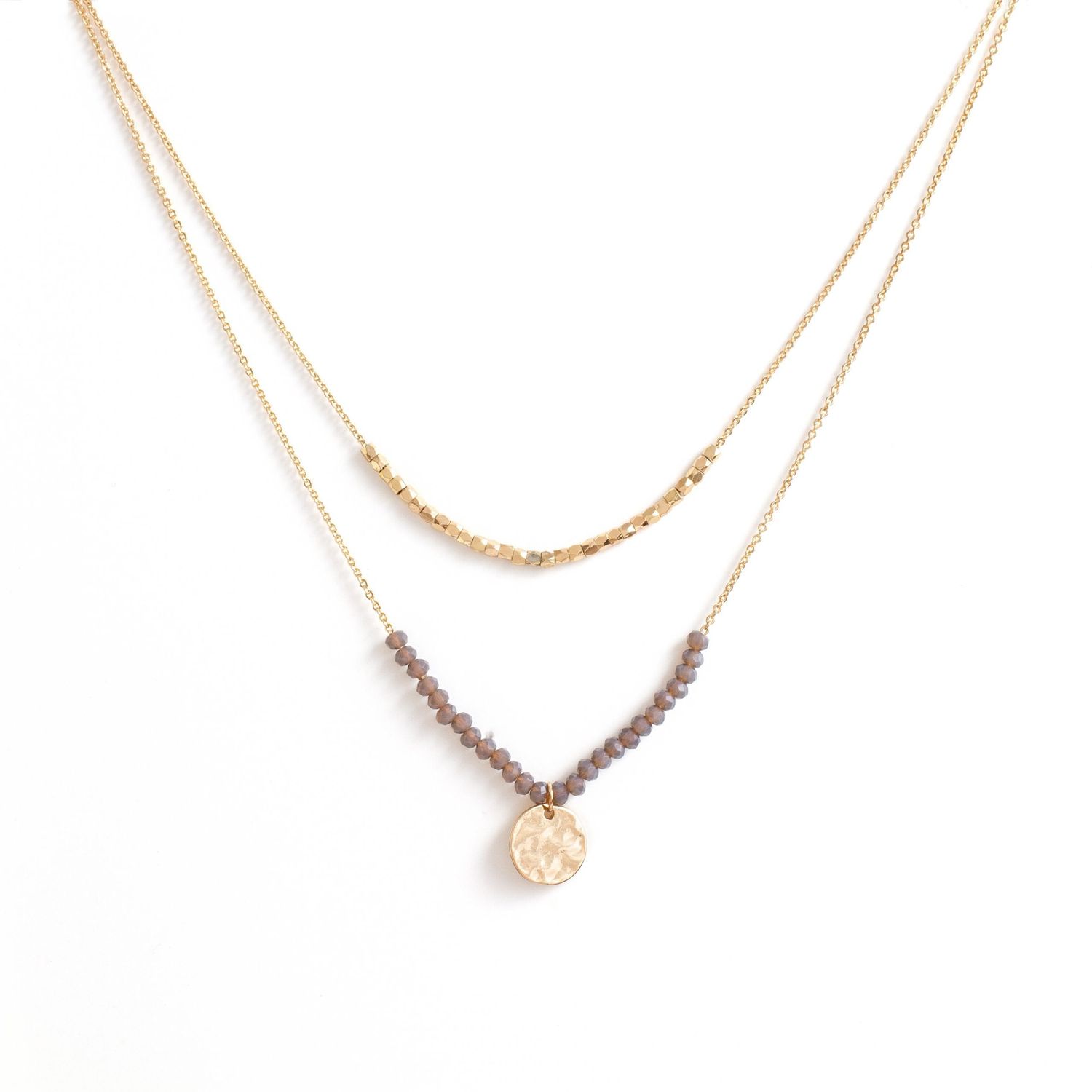 Simple Double Layer Necklace - Gold, Color: Gray