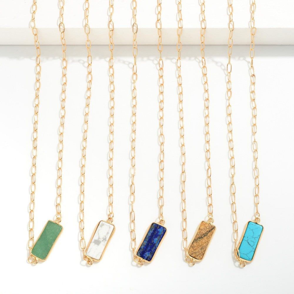 Natural Stone Pendant Chain Link Necklaces