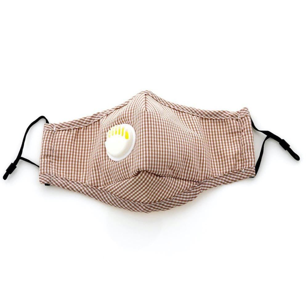 Checkered Print Face Mask with Breathing Vent, Filter Insert, and Adjustable Ear Loops, Color: Beige