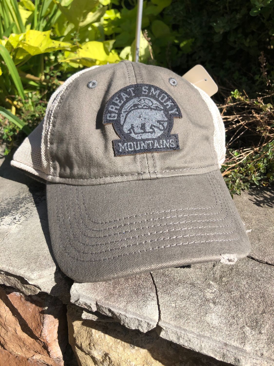 Great Smoky Mountains Adjustable Hats, Style: Tan w/ mesh back