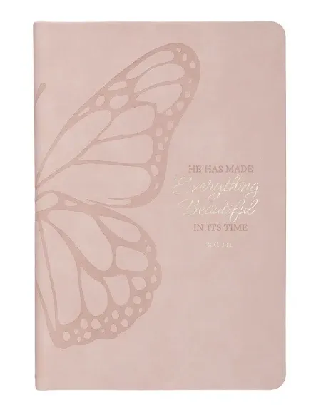 Everything Beautiful Pink Butterfly Faux Leather Hardcover Journal - Ecclesiastes 3:1