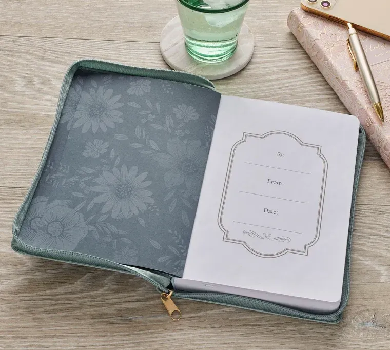 Be Still and Know Teal Floral Faux Leather Classic Journal with Zipper Closure - Psalm 46:10
