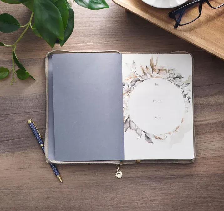 Prayer Changes Things Taupe Faux Leather Prompted Journal